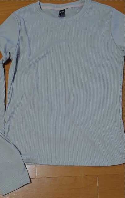 SHEINで購入したベージュに近い淡い紫色のカットソー
二の腕のところがカットされた長袖